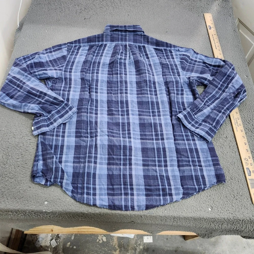Polo Ralph Lauren Mens XL Custom Fit Blue Plaid Long Sleeve Button Down Shirt